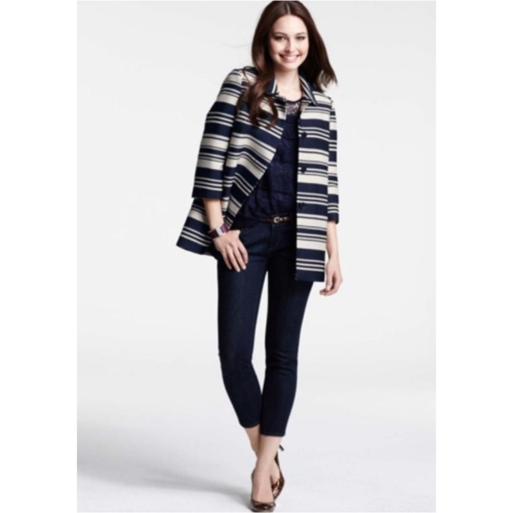 Ann Taylor Navy/Ivory Striped Cocoon Blazer Coat